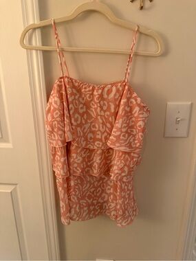 Pink lily peach leopard ruffle camisole tank top